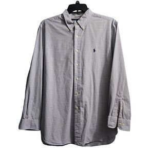 Ralph‎ Lauren Classic Fit Button-Down Plaid Dress Shirt White Blue Check Pattern
